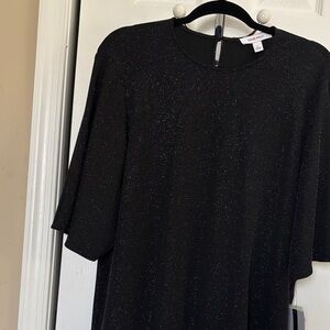 Kensie Black Metallic Sparkle Short Sleeve Dress